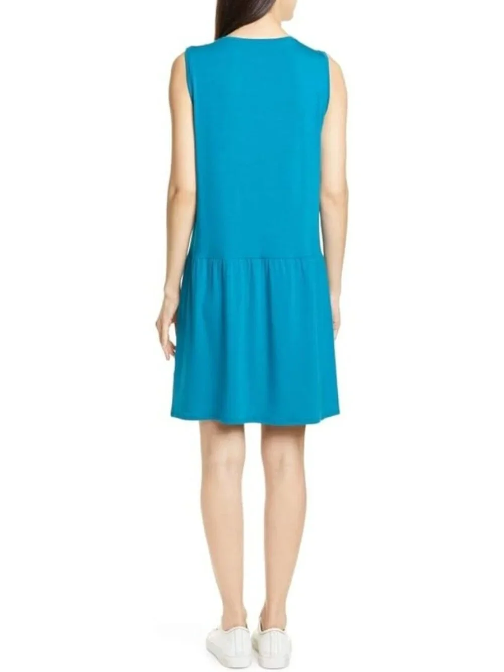 Eileen Fisher Sleeveless Drop Waist Tencel Stretch Jersey Dress Jasper MEDIUM - Picture 2 of 5